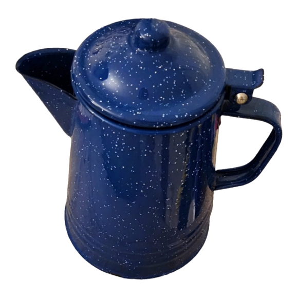 1970's Vintage Blue Speckled Enamelware Camping Coffee Pot EUC - Picture 6 of 11